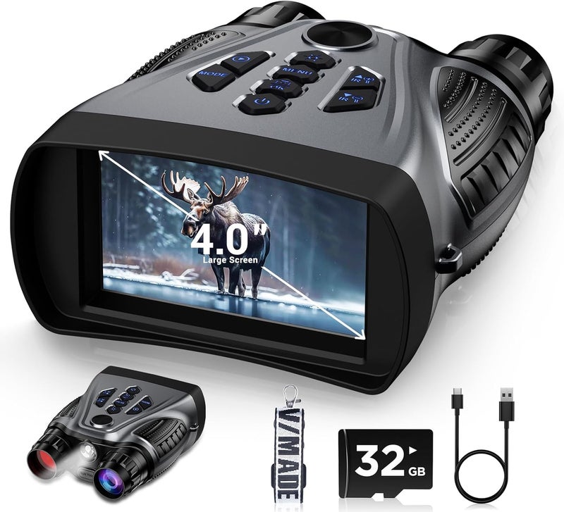 BUSHBINOC Night Vision Goggles, Night Vision Binoculars 4K, 4.0" HD Screen Binoculars, 10X Digital NightVision for Adults, 9 Gear Infrared, 4000mAh Battery Gray with 32GB TF Card - Image 1